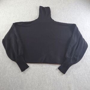 Pink Rose Knit Sweater Womens Medium Black Ribbed Rayon Raglan Sleeve Turtleneck